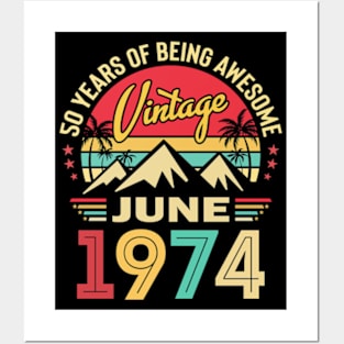 Vintage June 1974 50th Birthday Gift 50 Years Old Posters and Art